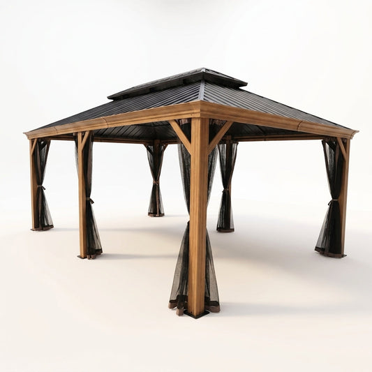18-Ft X 12-Ft Apollo Brown Gazebo with Hardtop Roof (Screen Included) — Studio Shot