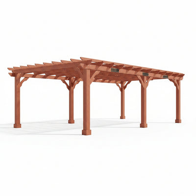 12X24 FT Premium Cedar Wood Pergola with Trellis Roof & Stakes | Outdoor Pergola Kit with Weather-Resistant Support, Backyard Gazebo for Patio, Garden & Events, Reddish-Brown