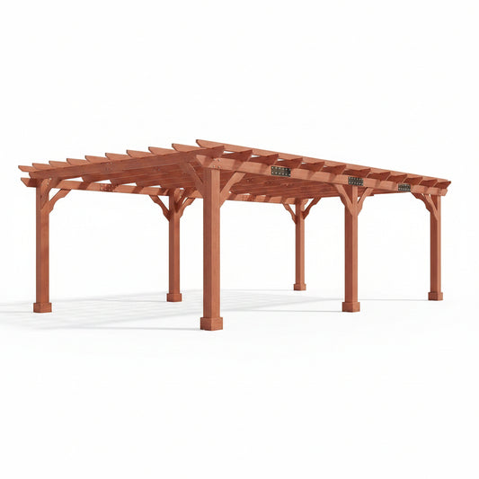 12X24 FT Premium Cedar Wood Pergola with Trellis Roof & Stakes | Outdoor Pergola Kit with Weather-Resistant Support, Backyard Gazebo for Patio, Garden & Events, Reddish-Brown