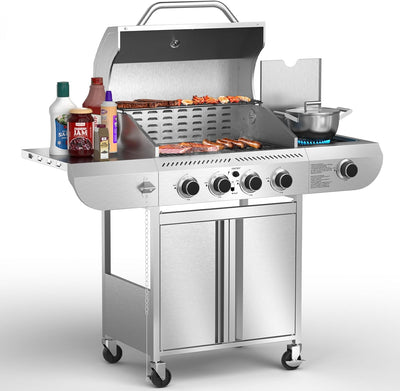 G41 Pro BBQ Grill,Heavy-Duty Stainless Steel Gas Grill, 4 Burner Gas Grill with Side Burner,42000 BTU Propane Grill for Outdoor Cooking,Barbecue,Garden and Patio Backyard