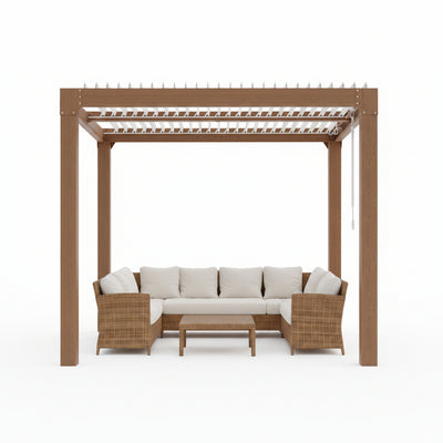 Louvered Pergola 10 Ft X10', Outdoor Pergola with Adjustable Louvered Roof, Reinforced Aluminum Frame, Integrated Drainage System, Hardtop Gazebo for Patio, Deck, Wood Grain
