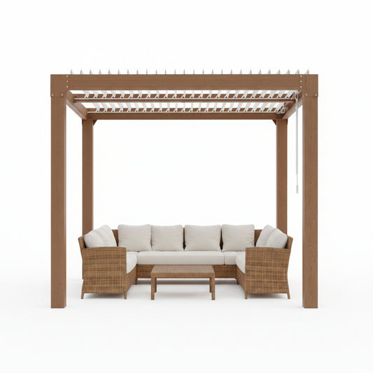 Louvered Pergola 10 Ft X10', Outdoor Pergola with Adjustable Louvered Roof, Reinforced Aluminum Frame, Integrated Drainage System, Hardtop Gazebo for Patio, Deck, Wood Grain