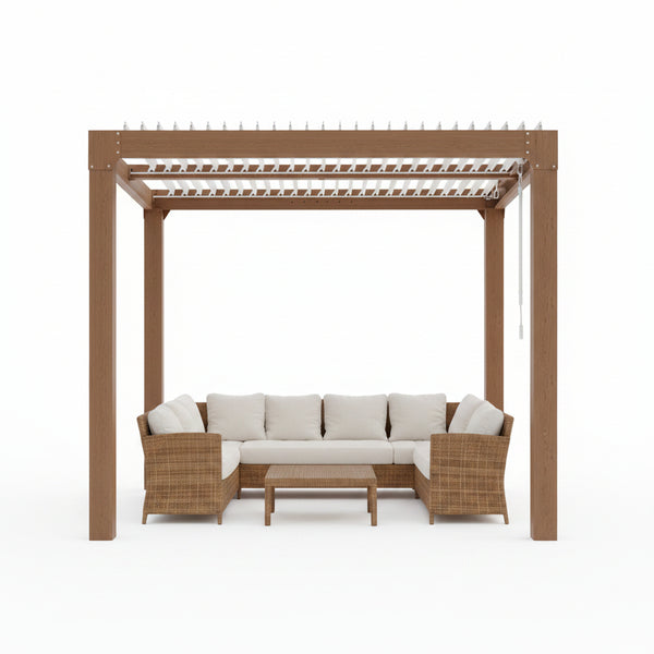 Louvered Pergola 10 Ft X10', Outdoor Pergola with Adjustable Louvered Roof, Reinforced Aluminum Frame, Integrated Drainage System, Hardtop Gazebo for Patio, Deck, Wood Grain
