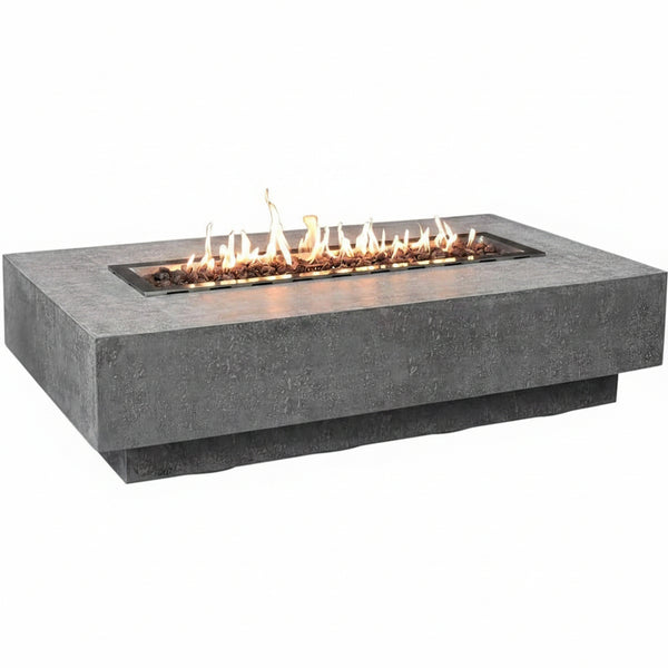 Hampton Fire Table Outdoor Fire Pit 56" X 32" Cast Concrete Firepit Includes Lava Rocks 45,000 Btus Outdoor Fireplace for Patio Furniture Set, Deck, Porch, Outdoor Heater - Liquid Propane