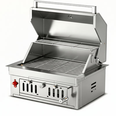 27-IN Premium Portable 304 Stainless Steel Built-In Charcoal Grill with Adjustable Charcoal Tray, Large Front Access Door, and Side Vents, Ideal for Outdoor Family BBQ Gatherings