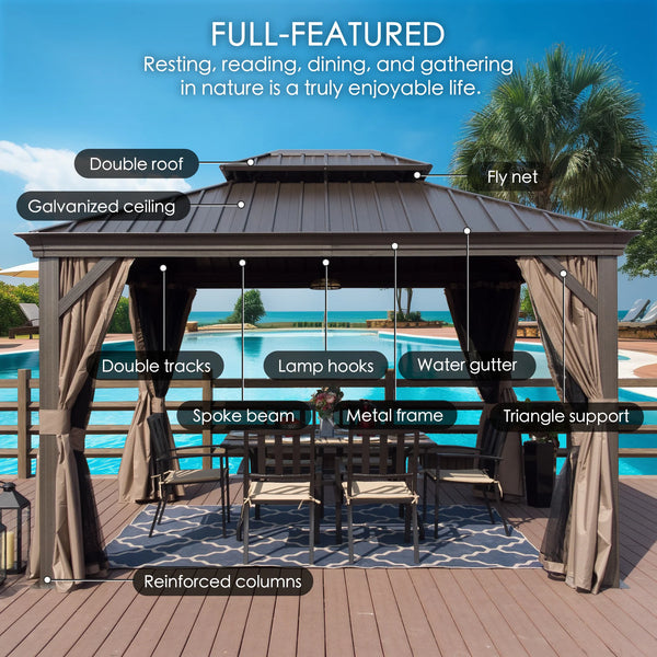 12-Ft X 14-Ft Alexander Dark Brown Gazebo with Hardtop Roof (Screen Included)