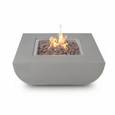 Westport 34 In. X 14 In. Grey round Concrete Propane Pit Table with Electronic Ignition Cover and Lava Rock
