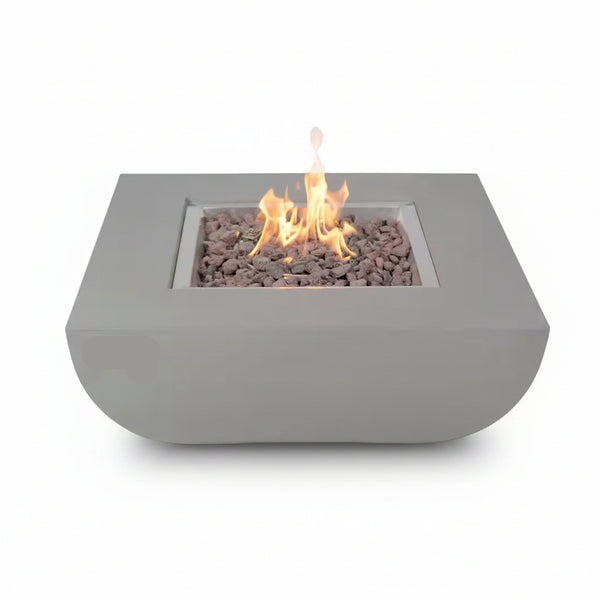 Westport 34 In. X 14 In. Grey round Concrete Propane Pit Table with Electronic Ignition Cover and Lava Rock