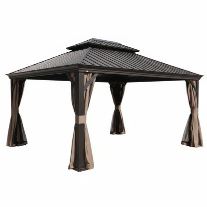 12-Ft X 14-Ft Alexander Dark Brown Gazebo with Hardtop Roof (Screen Included)